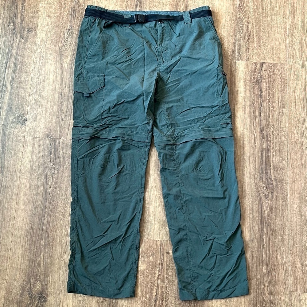 Columbia Convertible Pants Omni Shade Olive Green with Belt Sz 38x32